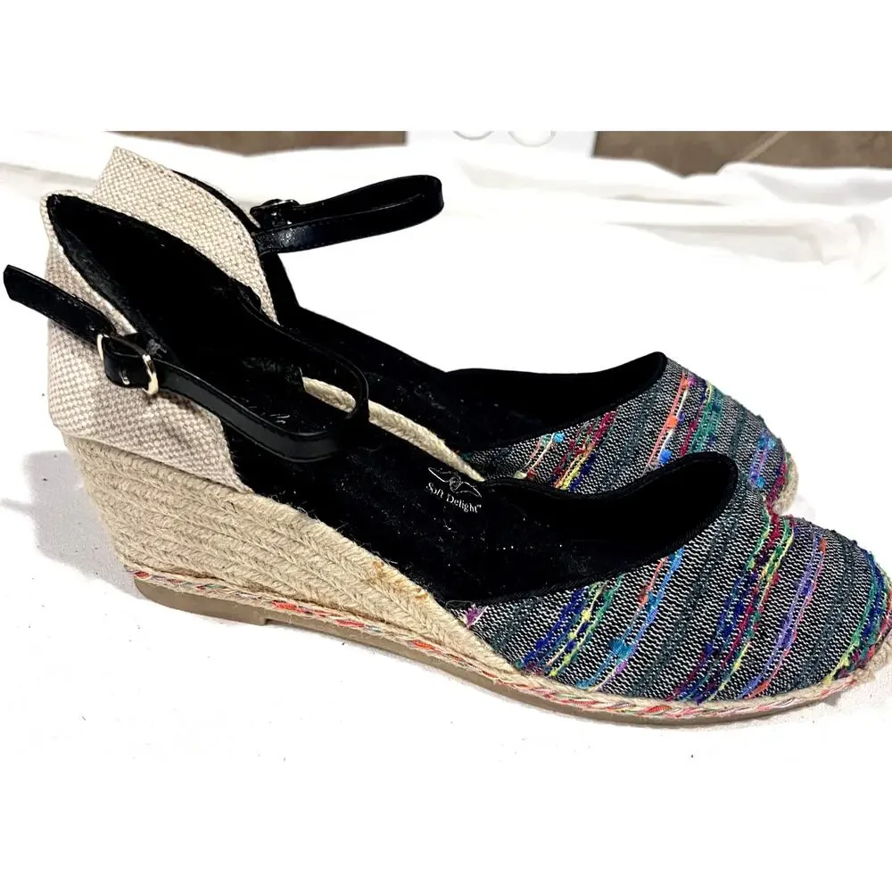 Soft Style Wedges Sandals Shoes Hush Puppies Espadrilles Blue denim sz 8.5